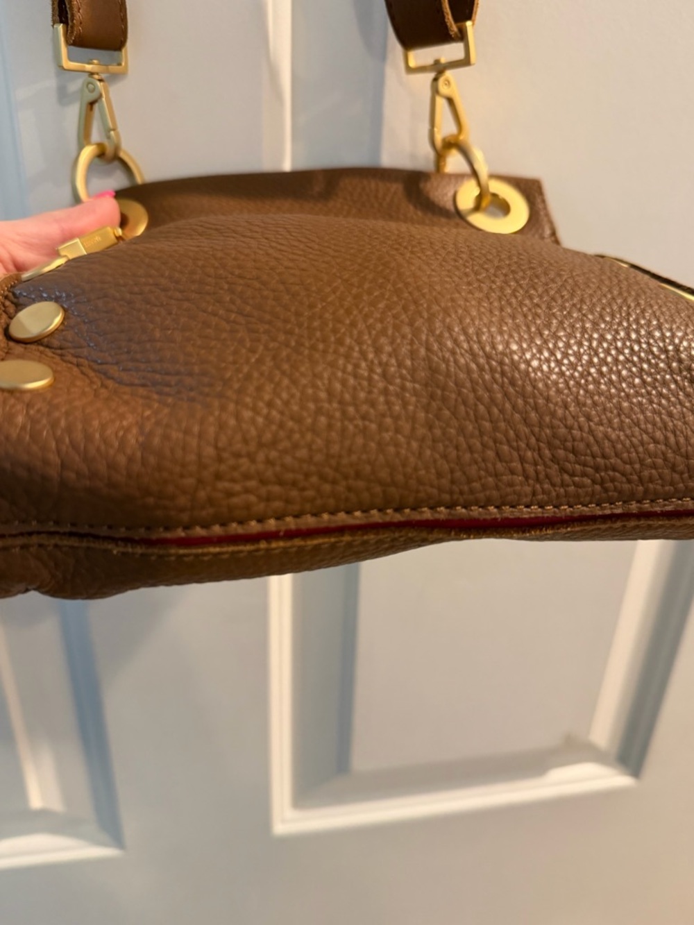Hammitt Brown Pebbled Leather Crossbody with Red Zip and Brushed Gold hardware - Picture 5 of 10